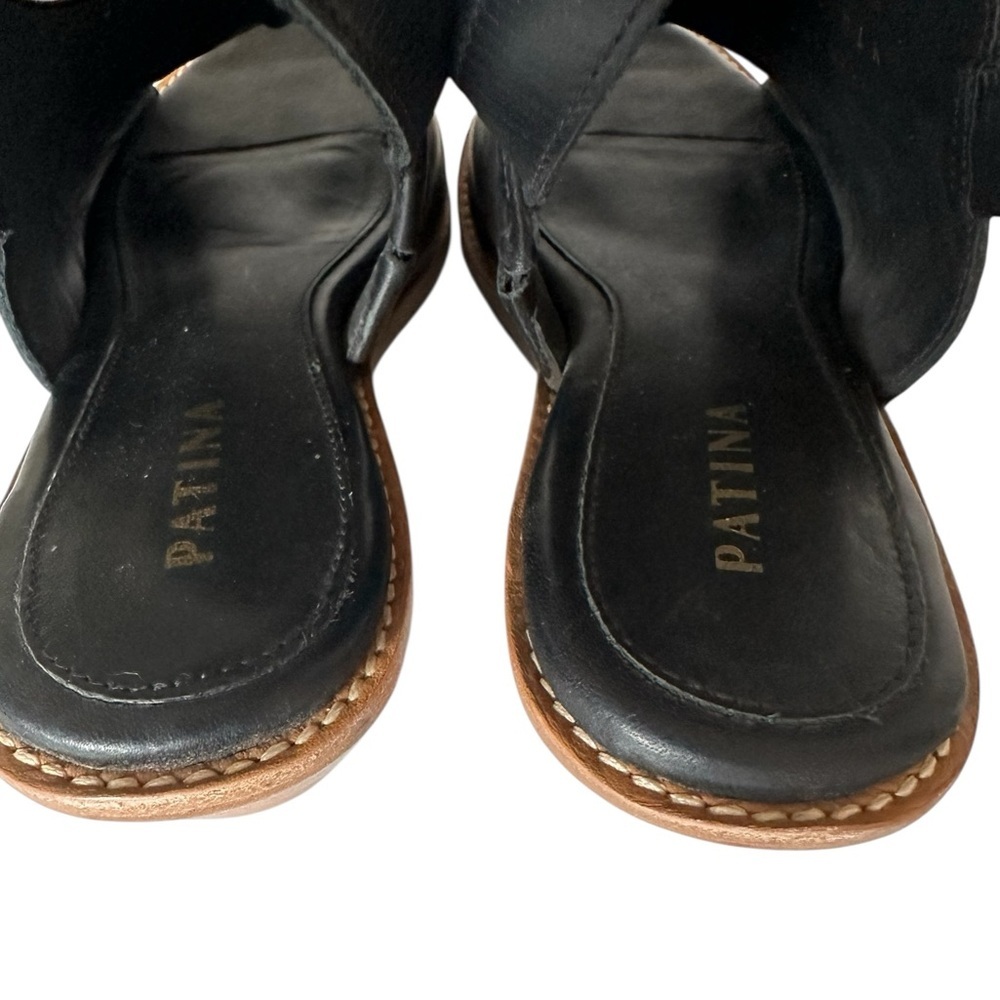 Patina Portland Leather Co. Black Leather Sling Back Sandals Size 8.5 - Picture 10 of 13